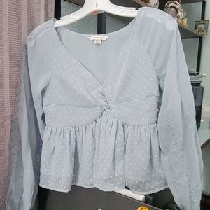 Women's xs baby blue floral embroidered blouse